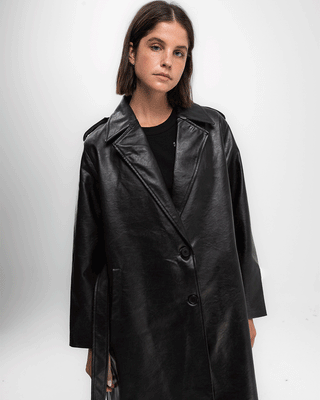 Buttoned Leather Coat Coats IN YOUR SHOE 