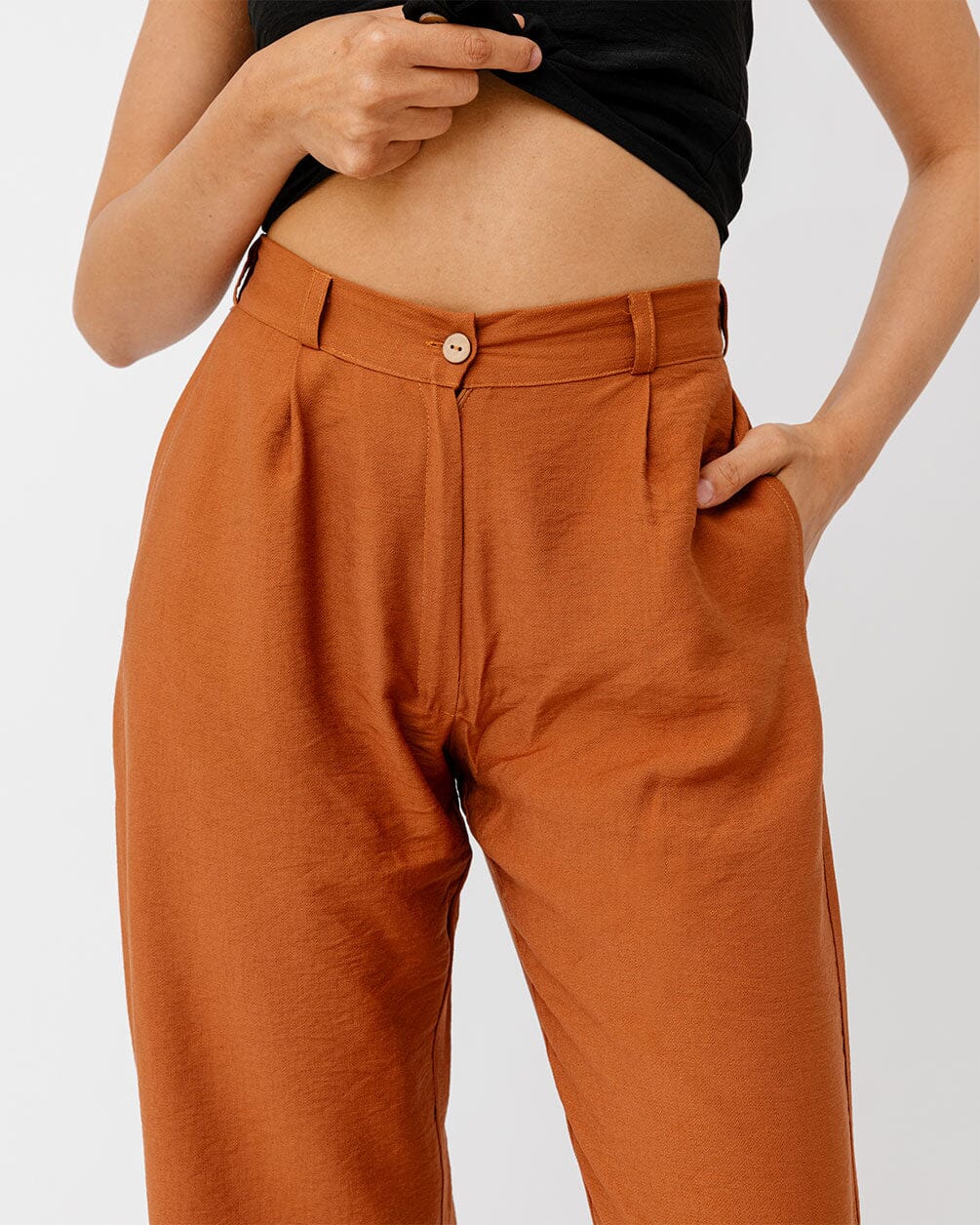 Camel Brown Linen Pants Linen Pants IN YOUR SHOE L 