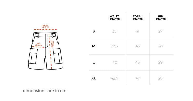 Kashmir Cargo Short size chart