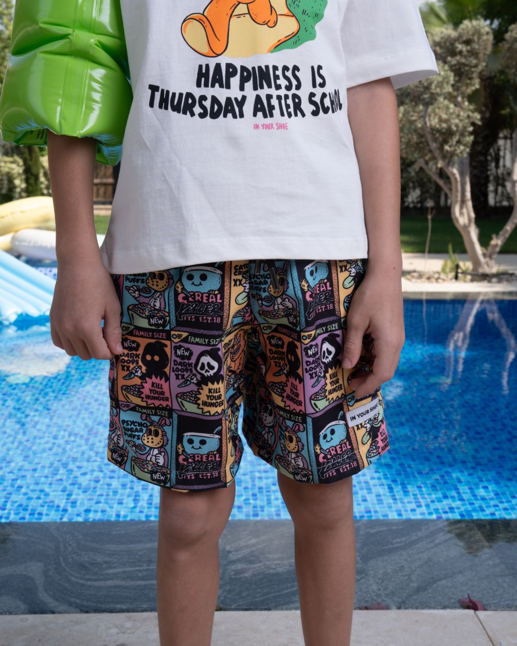 Cereal Crimes Kids Swim Shorts Kids Swim Shorts IN YOUR SHOE 