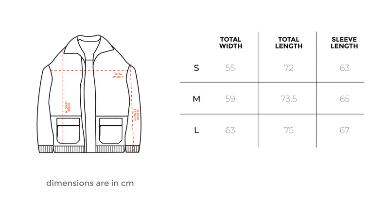 Mustard Corduroy Jacket size chart