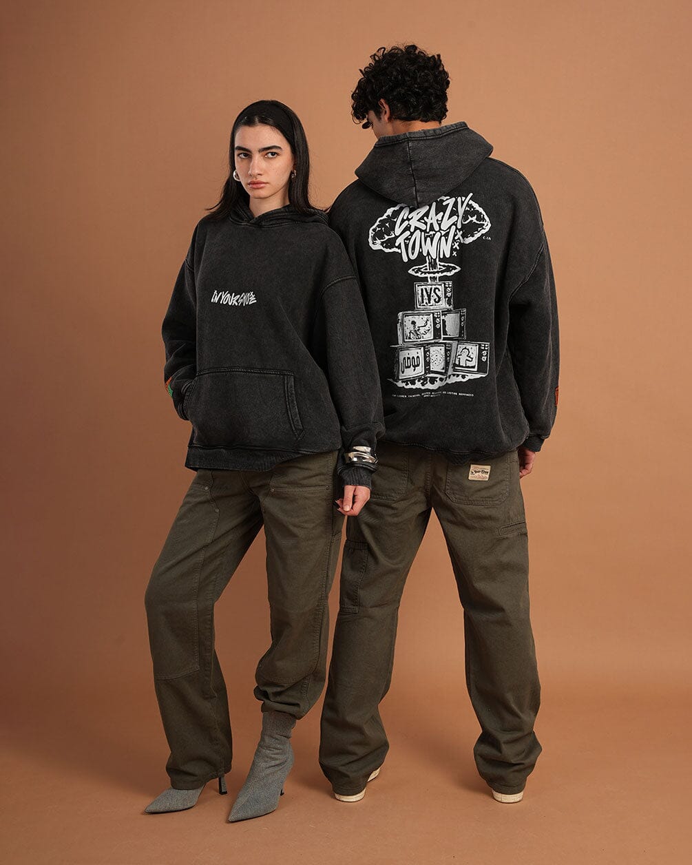 Crazy Town Washed Hoodie Acid Washed Hoodies IN YOUR SHOE L 