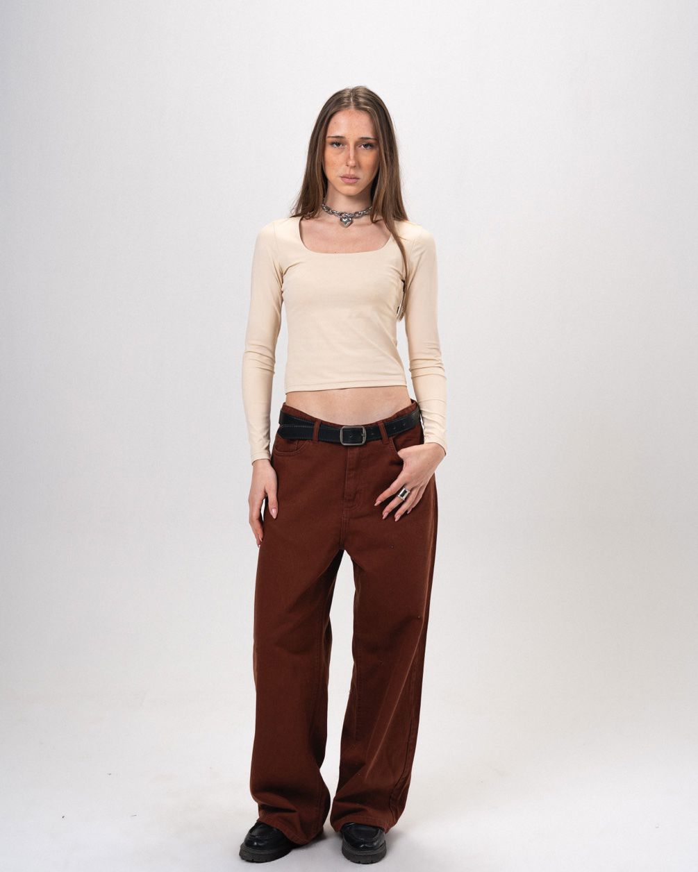 Creamy Beige Square Neck Top Long Sleeve Tops IN YOUR SHOE L 