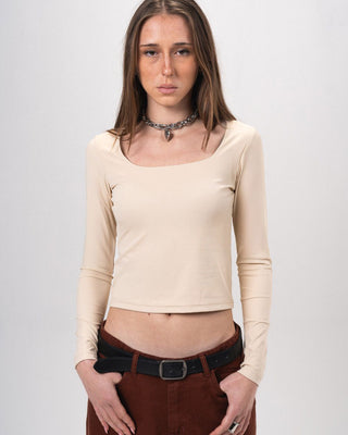 Creamy Beige Square Neck Top Long Sleeve Tops IN YOUR SHOE S 