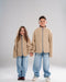Creamy White With Bias Teal Kids Boxy Teddy Jacket