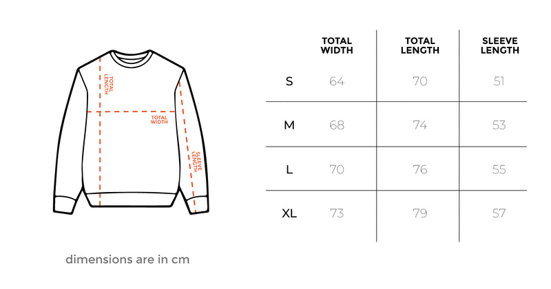 Navy Blue Washed Crewneck size chart