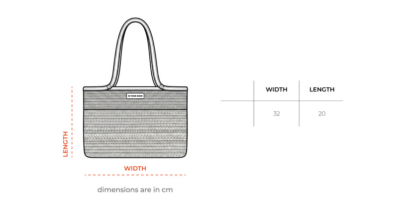 Multi-Color Raffia Tote Bag size chart