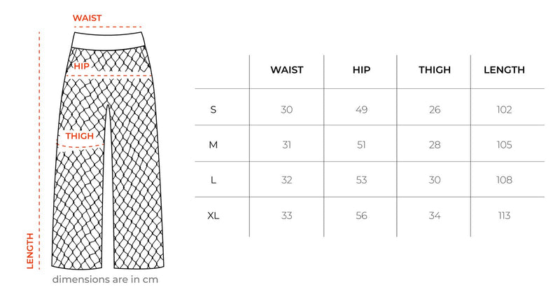 Beige Crochet Pants size chart