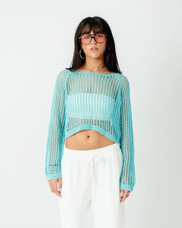 Cyan Fishnet Top