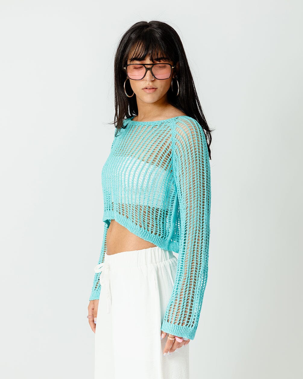 green fishnet top