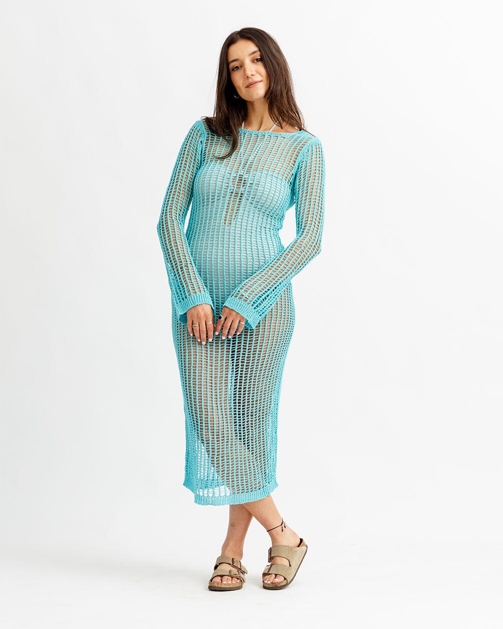 Cyan Knitted Fishnet Dress Fishnet Dress IN YOUR SHOE S-M 