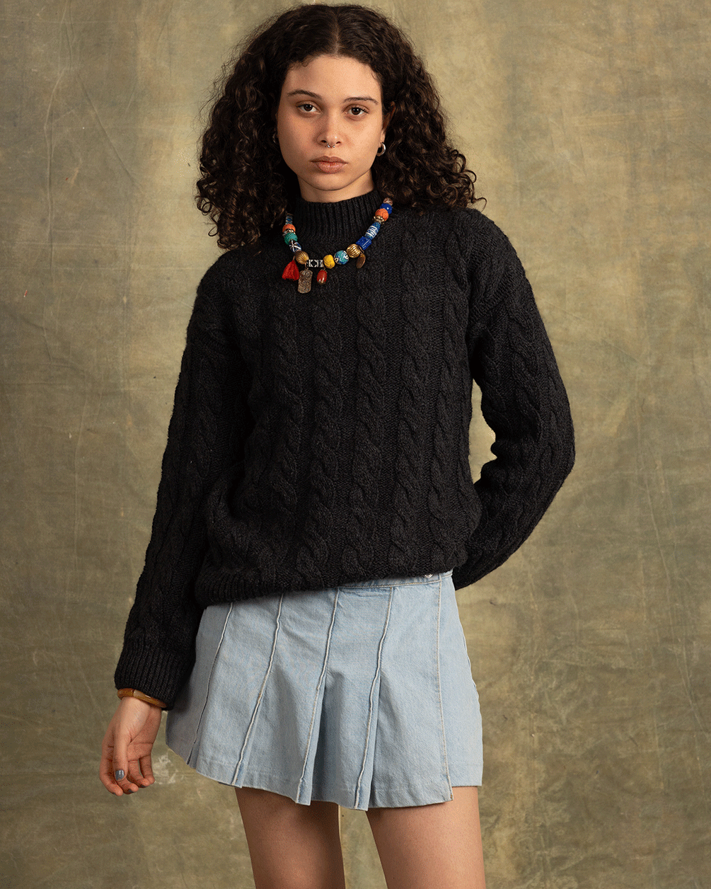 Dark Grey Cable Knit Sweater Cable Knit Sweater IN YOUR SHOE S-M 
