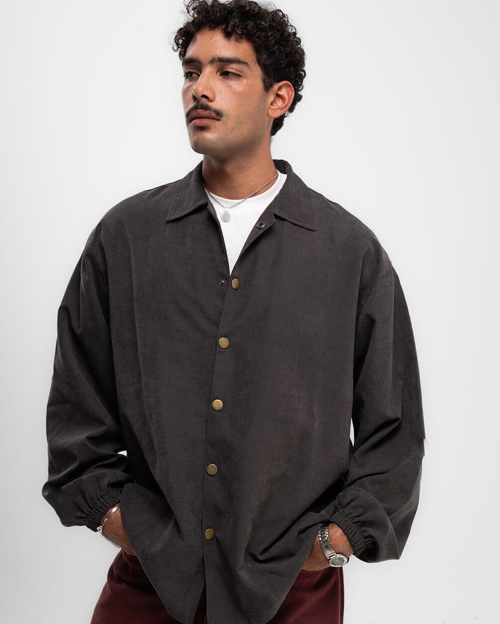 Dark Grey Oversized Textured Windbreaker Windbreaker IN YOUR SHOE S 