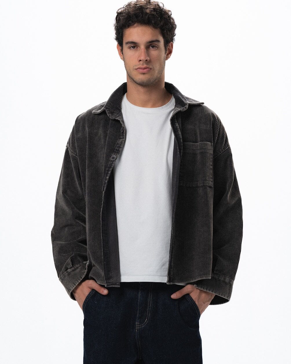 Dark Grey Oversized Washed Corduroy Shirt Corduroy Shirts IN YOUR SHOE M 
