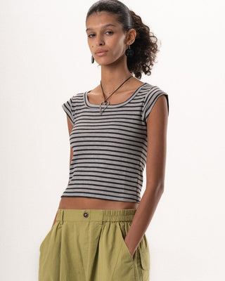 Dark Grey Stripped Square Neck Top Tops IN YOUR SHOE XL 