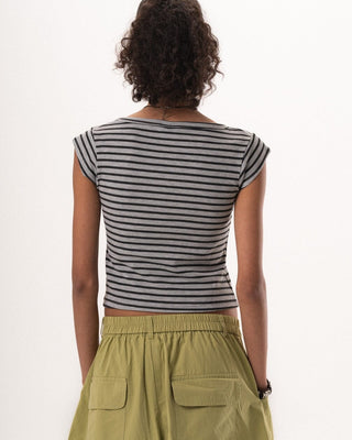 Dark Grey Stripped Square Neck Top Tops IN YOUR SHOE L 