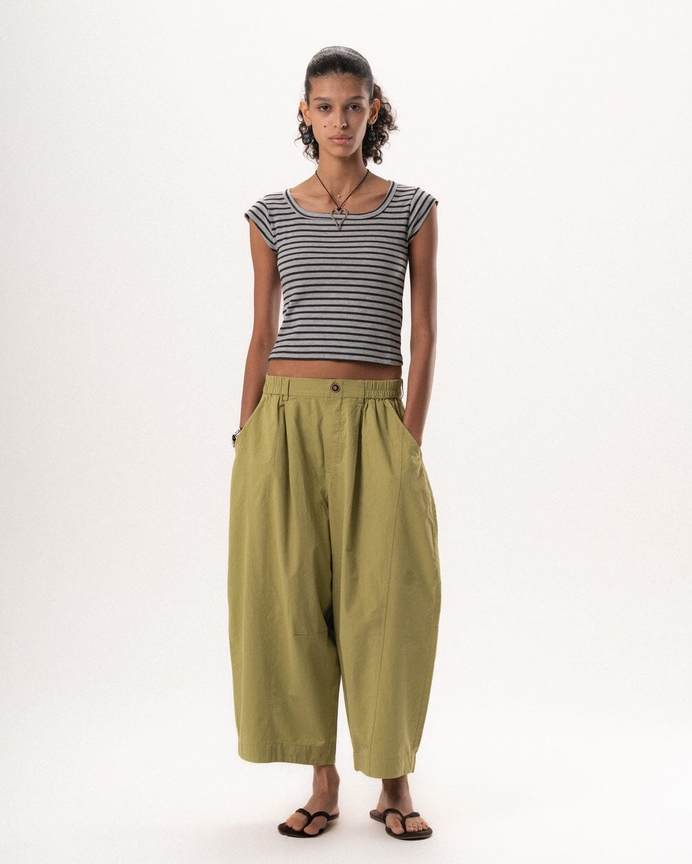 Dark Grey Stripped Square Neck Top Tops IN YOUR SHOE S 