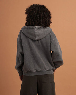 Dark Grey Washed Boxy Zip-Up Hoodie Zip Up Hoodies IN YOUR SHOE 