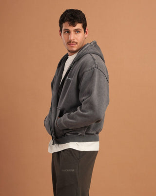Dark Grey Washed Boxy Zip-Up Hoodie Zip Up Hoodies IN YOUR SHOE 