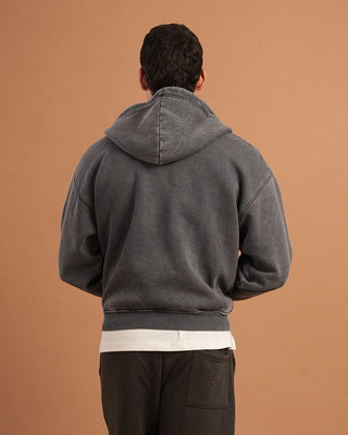 Dark Grey Washed Boxy Zip-Up Hoodie Zip Up Hoodies IN YOUR SHOE 