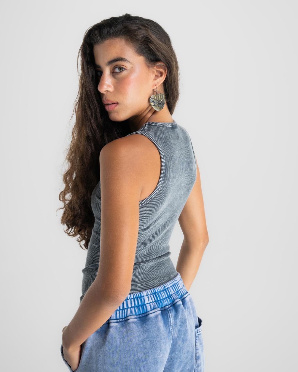 Dark Grey Washed Halter Tank Top Tank Tops IN YOUR SHOE 