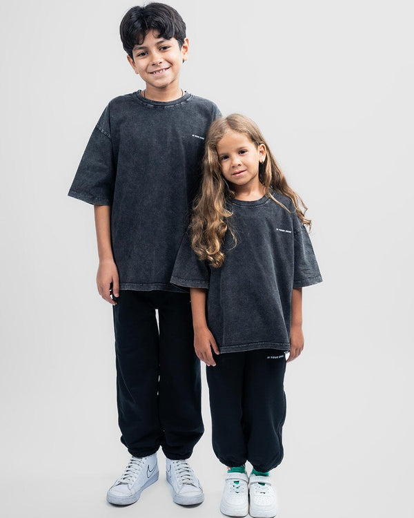 Dark Grey Washed Oversized Kids Tee