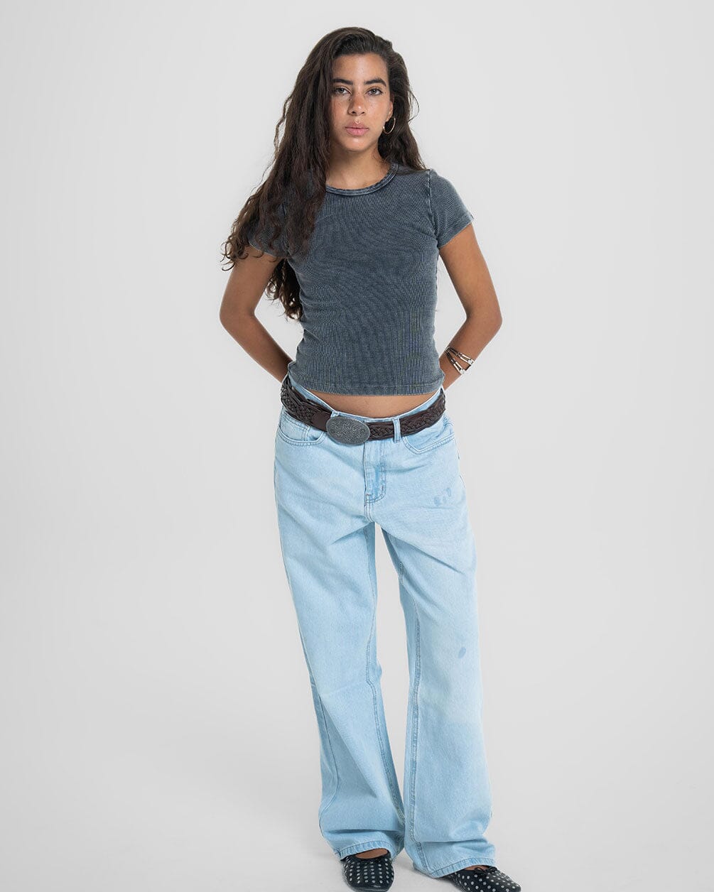 Dark Grey Washed Short Sleeve Top Tops IN YOUR SHOE 
