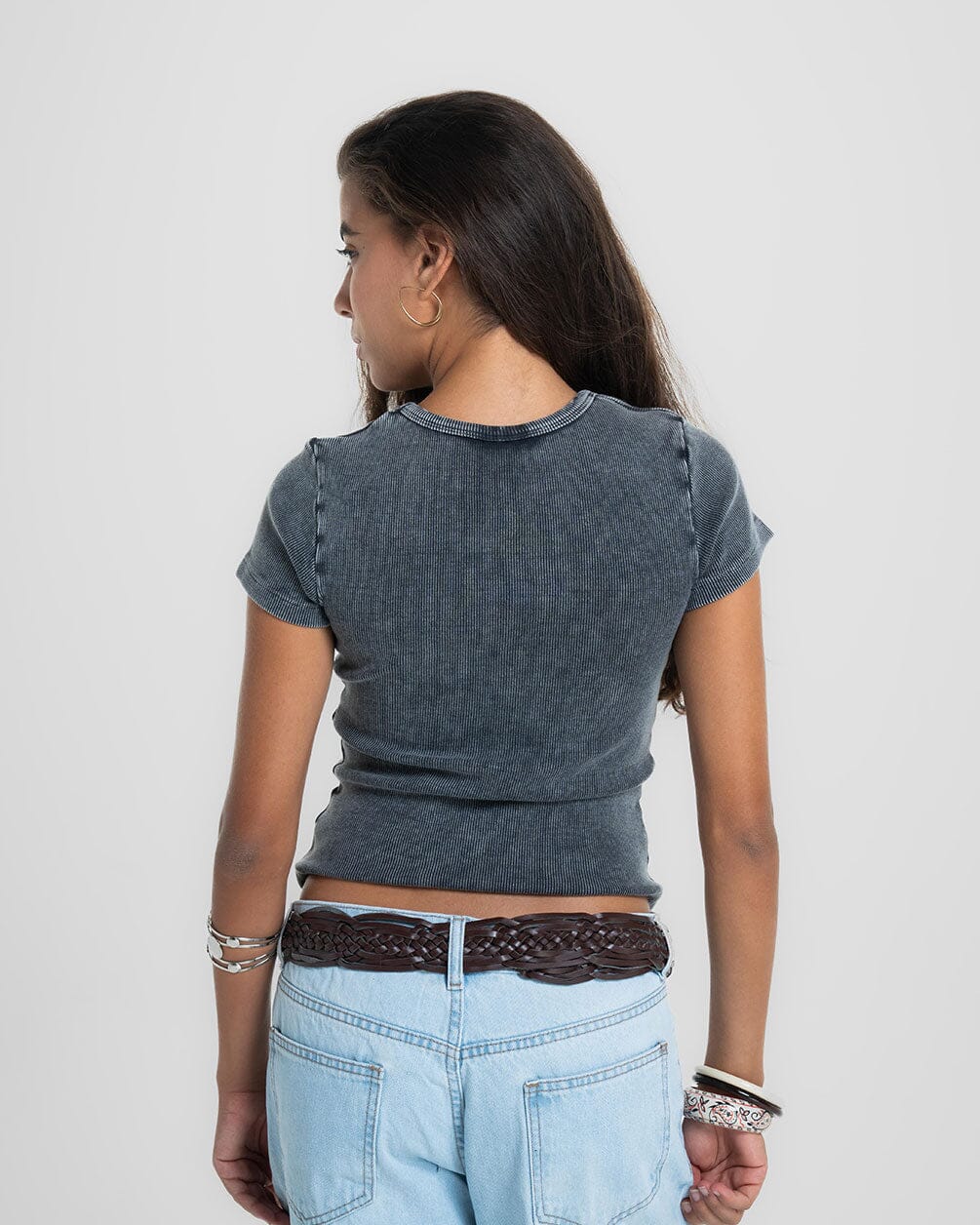 Dark Grey Washed Short Sleeve Top Tops IN YOUR SHOE 