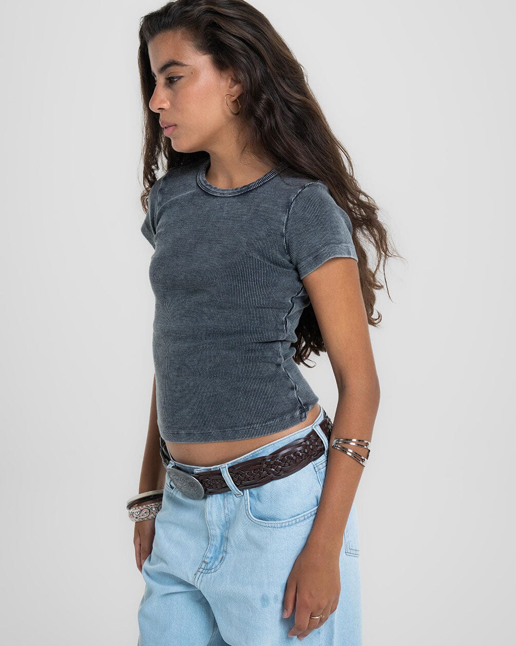 Dark Grey Washed Short Sleeve Top Tops IN YOUR SHOE 