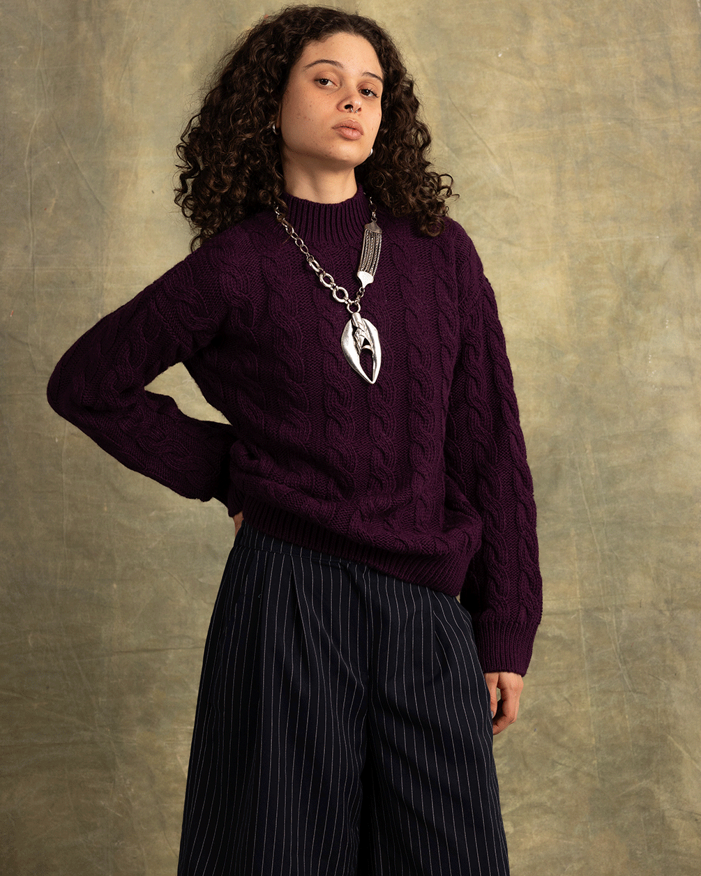 Dark Purple Cable Knit Sweater Cable Knit Sweater IN YOUR SHOE S-M 