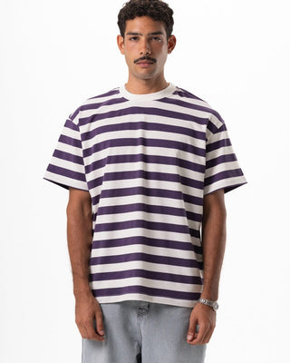 Dark Purple Striped Oversized Tee Striped Oversized Tees IN YOUR SHOE M 