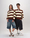 Double Cream & Brown Striped Boxy Rugby Polo