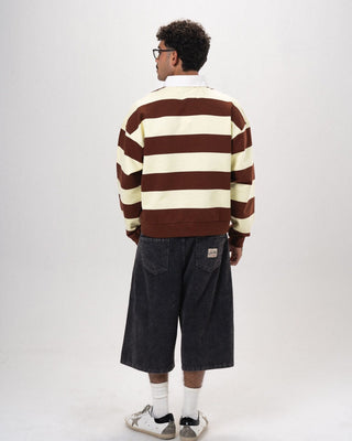 Double Cream & Brown Striped Boxy Rugby Polo Polo T-Shirts IN YOUR SHOE 