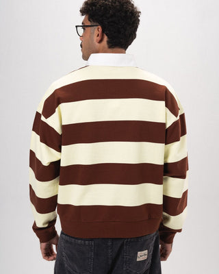 Double Cream & Brown Striped Boxy Rugby Polo Polo T-Shirts IN YOUR SHOE L 
