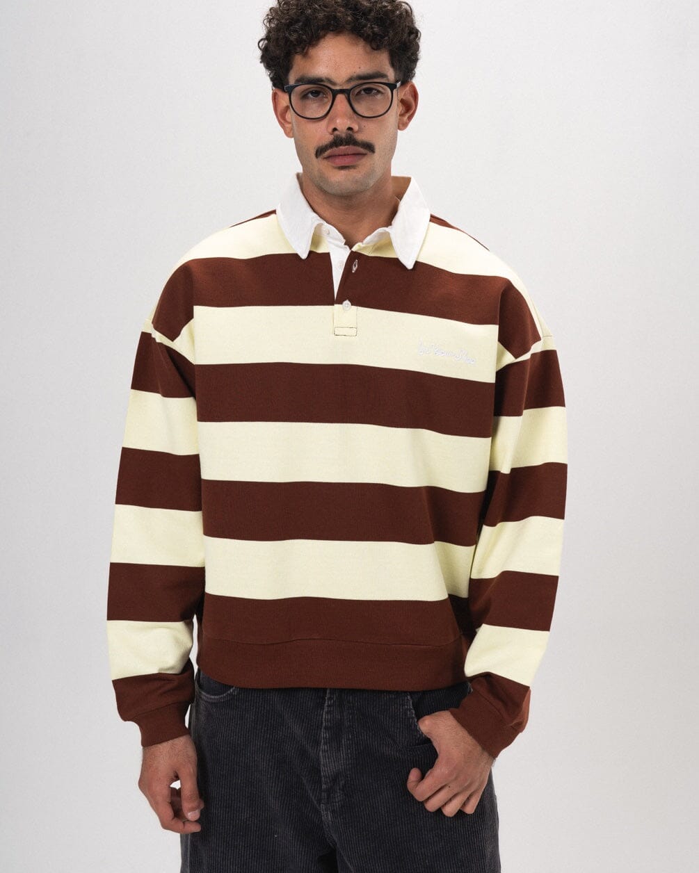 Double Cream & Brown Striped Boxy Rugby Polo Polo T-Shirts IN YOUR SHOE XL 