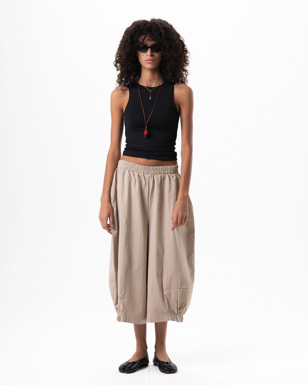 Female Beige Cropped Balloon Pants Pants IN YOUR SHOE S 