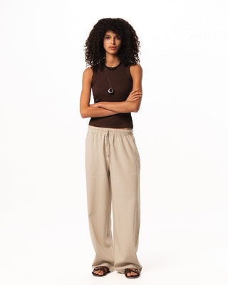 Female Beige Linen Wide Leg Pants Linen Pants IN YOUR SHOE S 