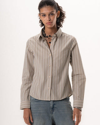 Female Beige Striped Regular Shirt Regular Shirts IN YOUR SHOE M 