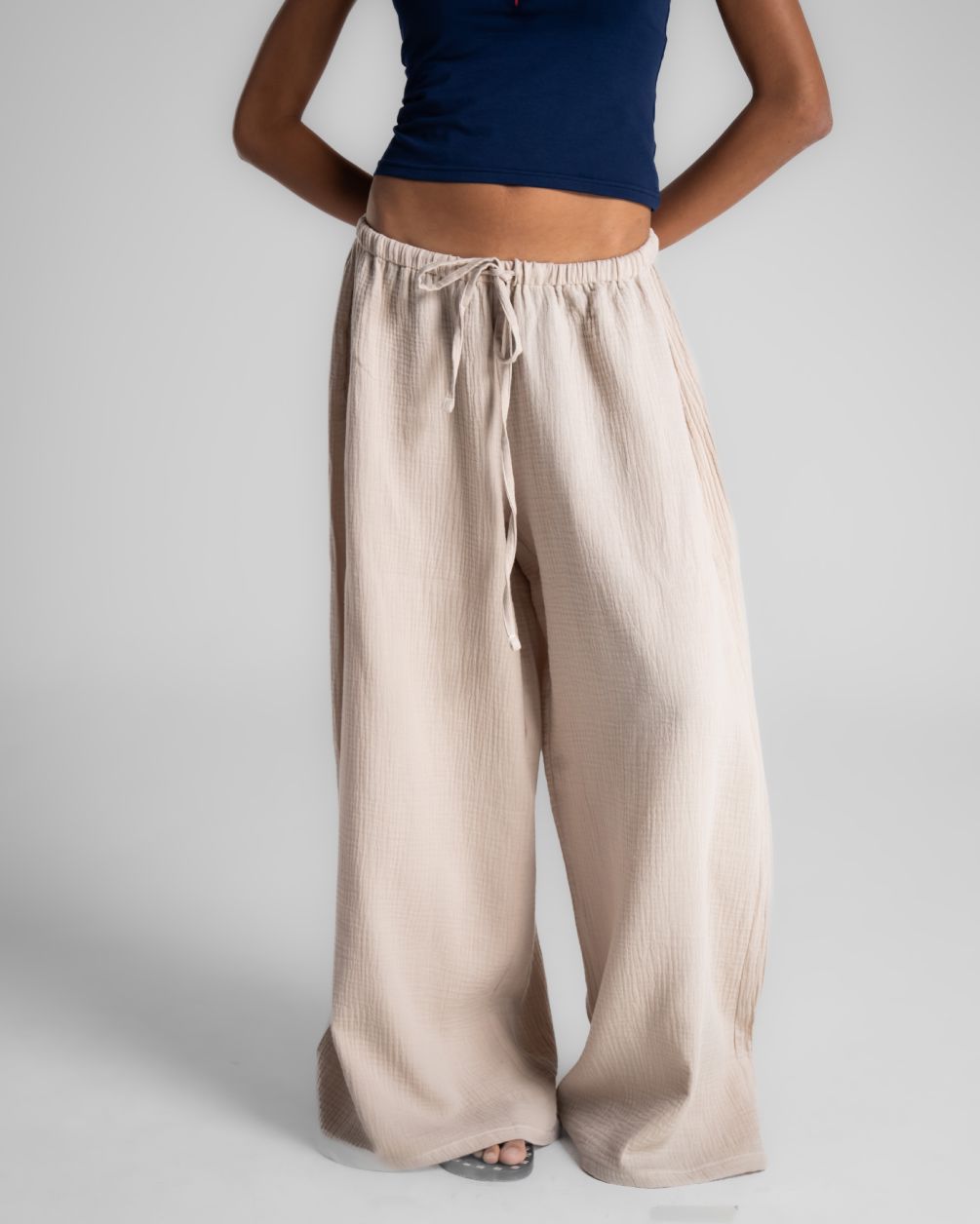 Female Beige Super Oversized Crinkled Pants Linen Pants IN YOUR SHOE 