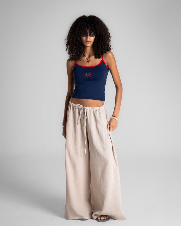Female Beige Super Oversized Crinkled Pants