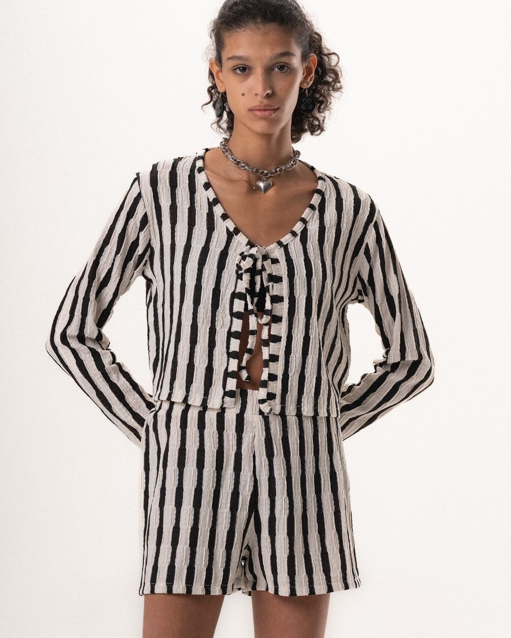 Female Black Striped Knit Set Knit Set IN YOUR SHOE M S 