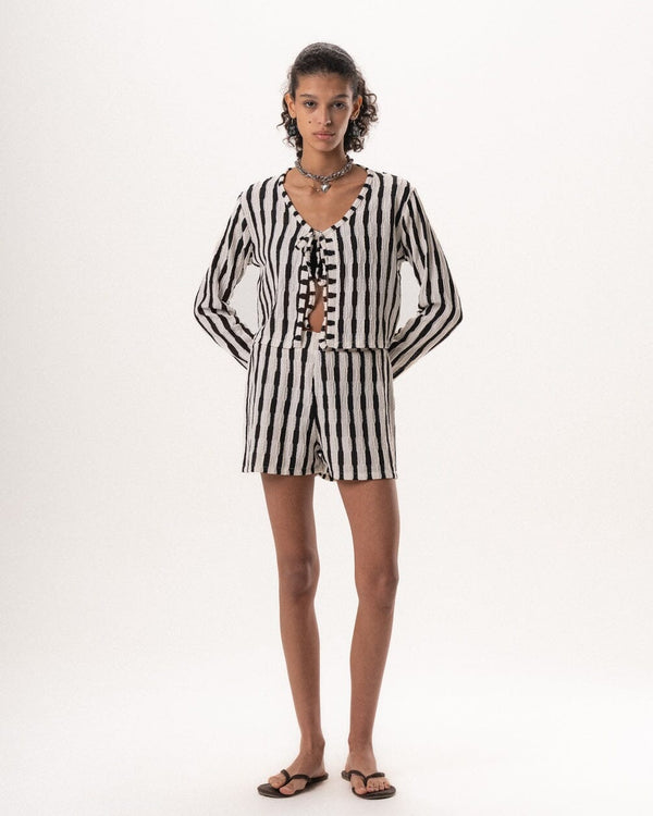 Female Black Striped Knit Set