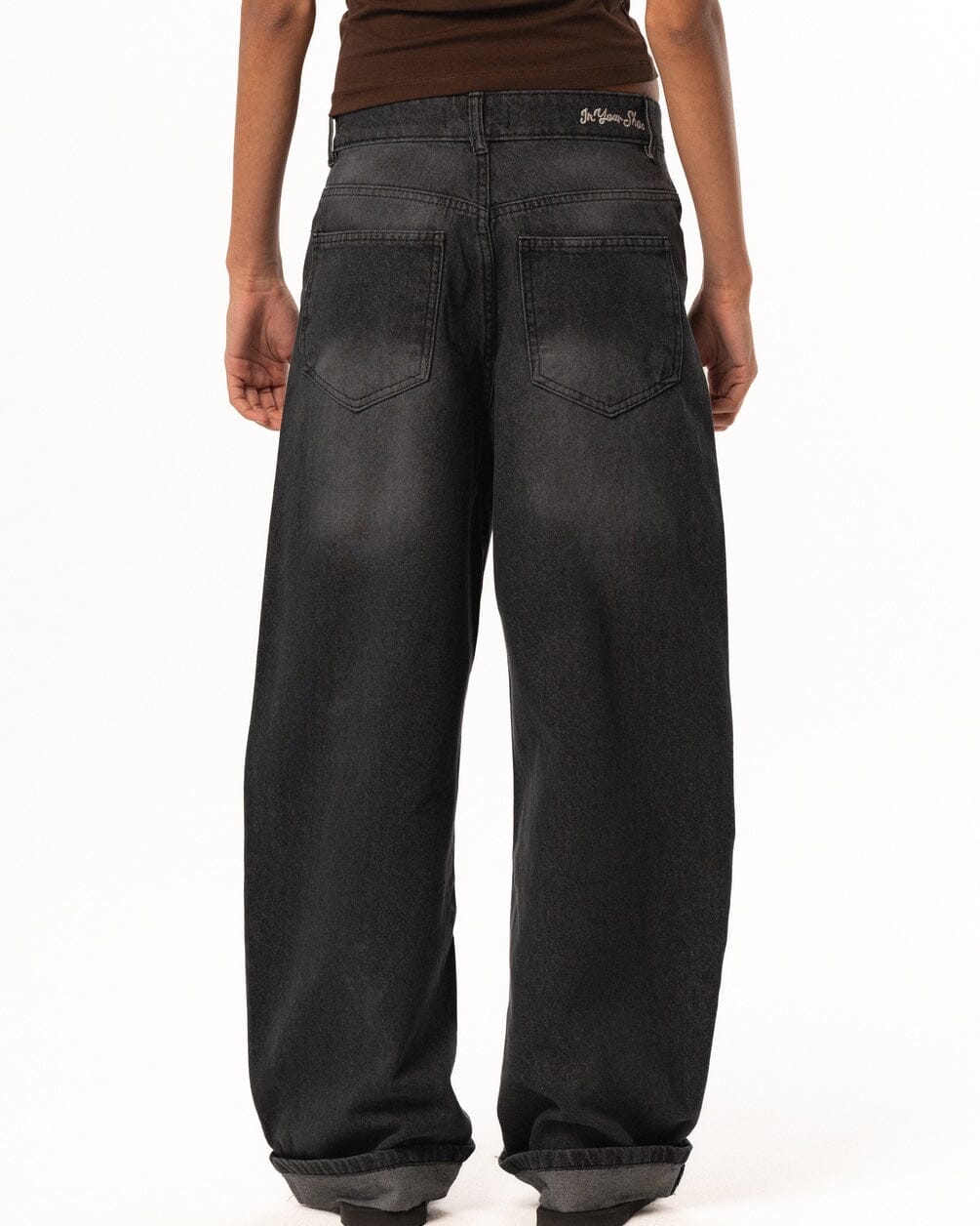 Female Black Washed Wide Leg Jeans Jeans IN YOUR SHOE 38 
