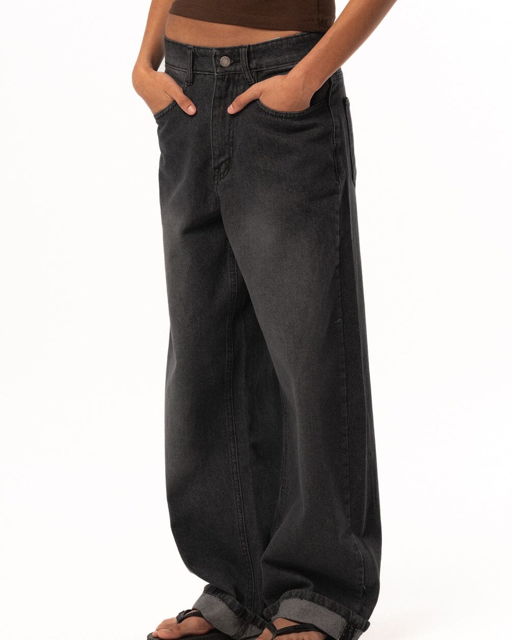 Female Black Washed Wide Leg Jeans Jeans IN YOUR SHOE 40 