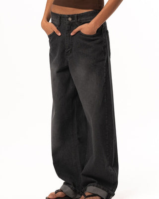 Female Black Washed Wide Leg Jeans Jeans IN YOUR SHOE 40 