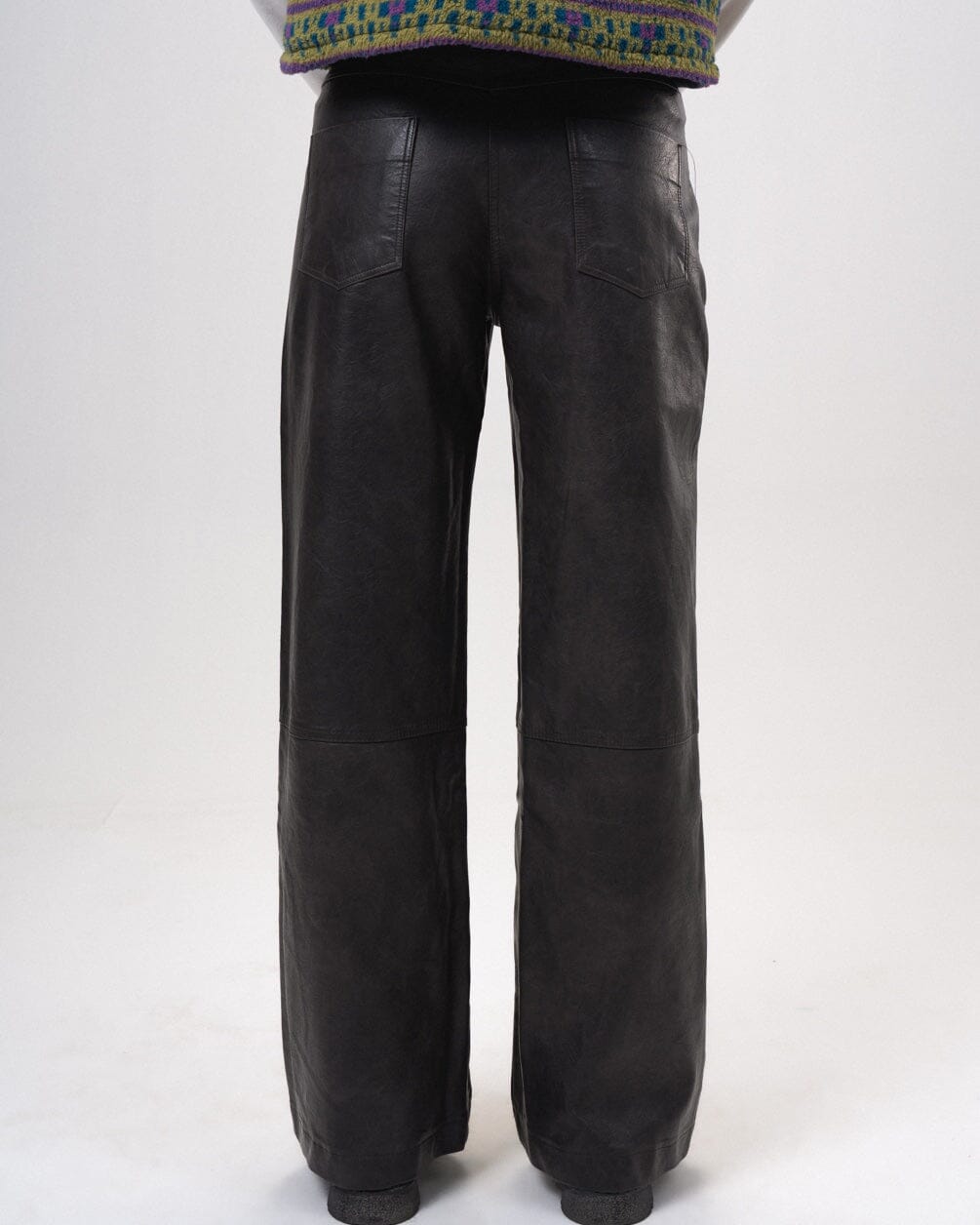 Female Black Washed Wide Leg Leather Pants Leather Pants IN YOUR SHOE M 