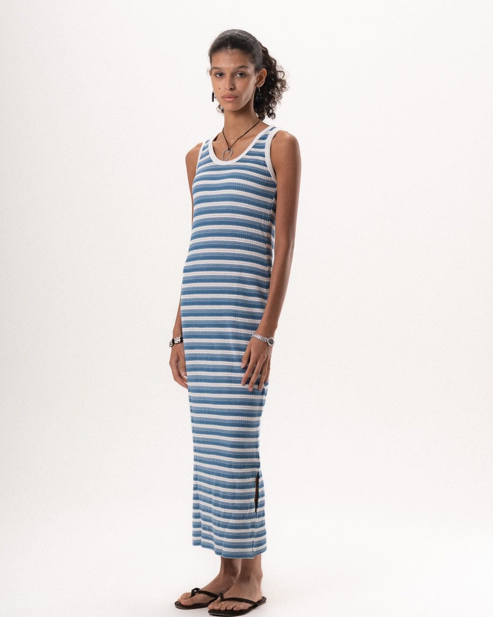 Female Blue Horizontal Striped Knit Dress Knit Dress IN YOUR SHOE L 