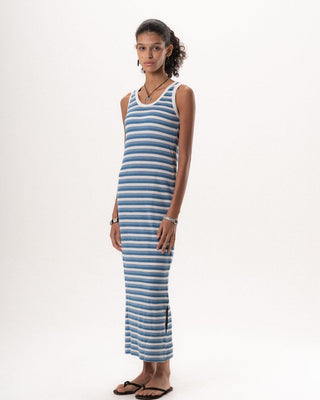 Female Blue Horizontal Striped Knit Dress Knit Dress IN YOUR SHOE L 