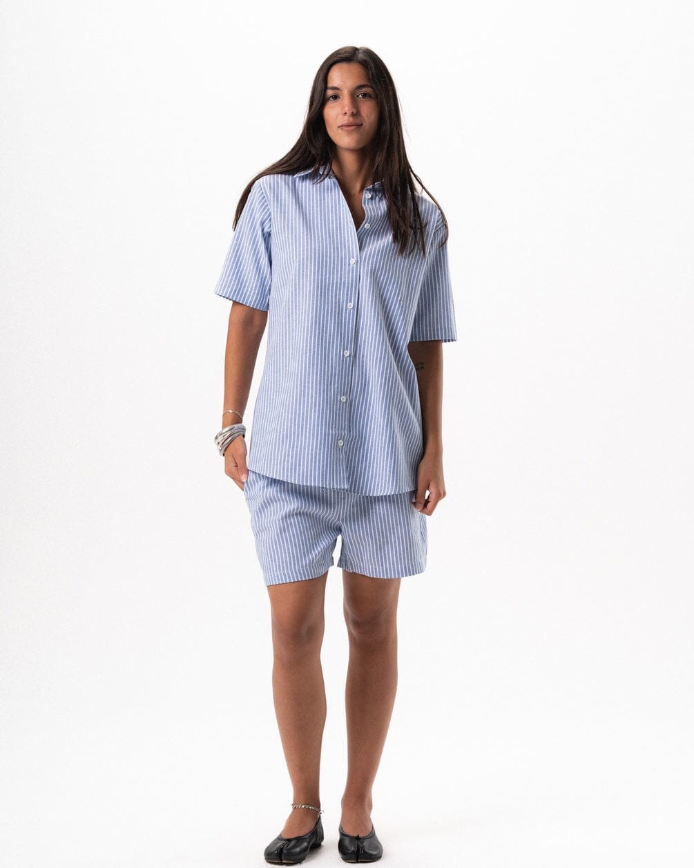 Female Blue Striped Oversized Set Linen Set IN YOUR SHOE 