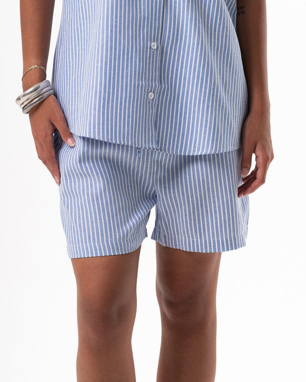 Female Blue Striped Oversized Shorts